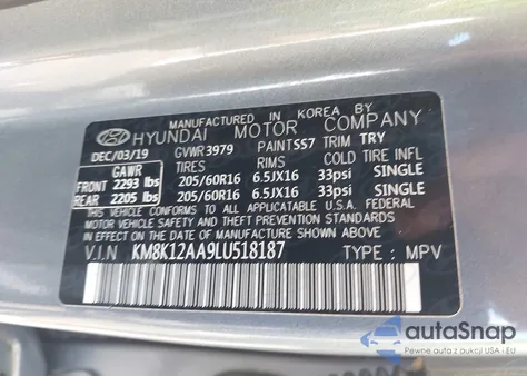 2020 Hyundai Kona Se z USA, uszkodzony, nr VIN KM8K12AA9LU518187